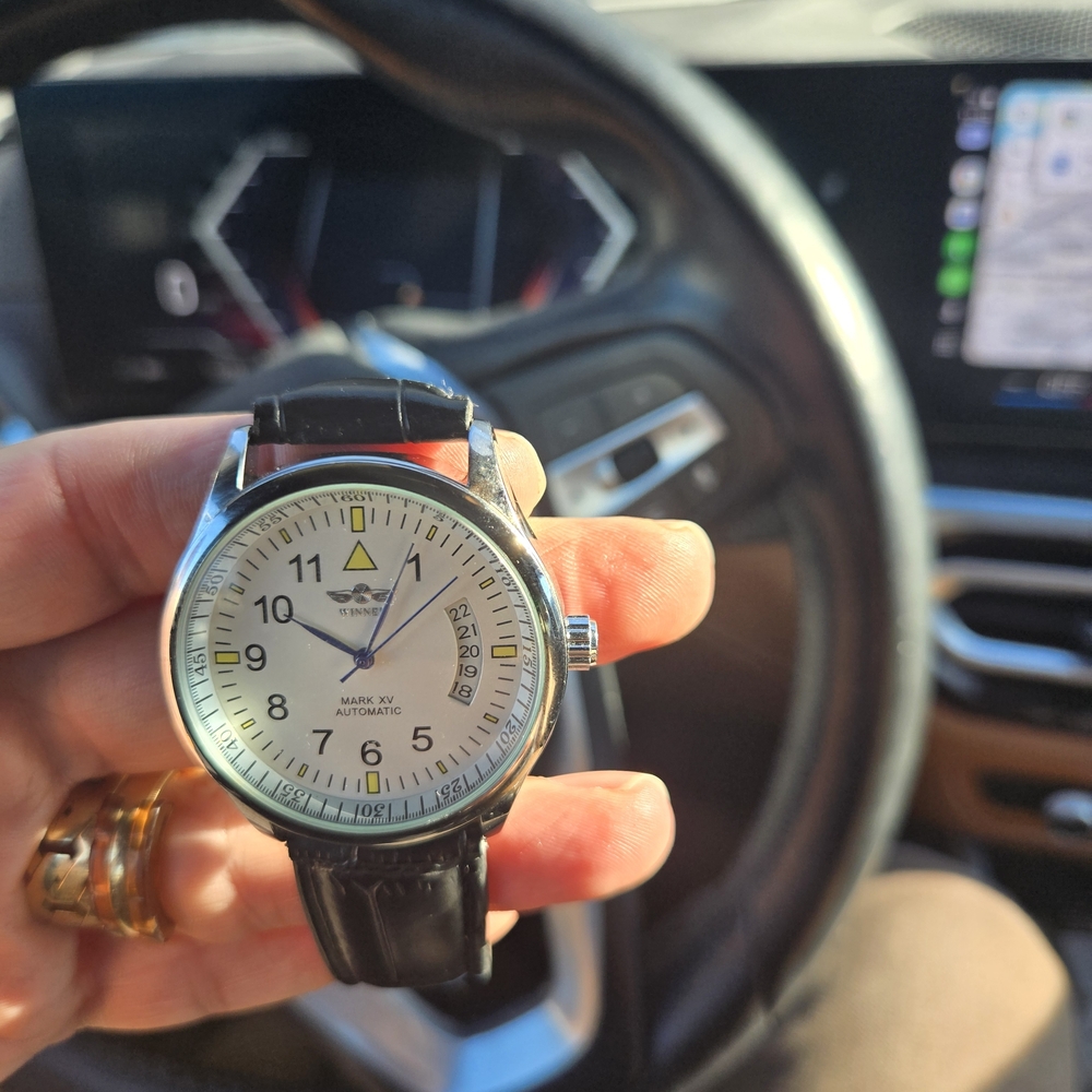 Men's Black Leather Strap Watch